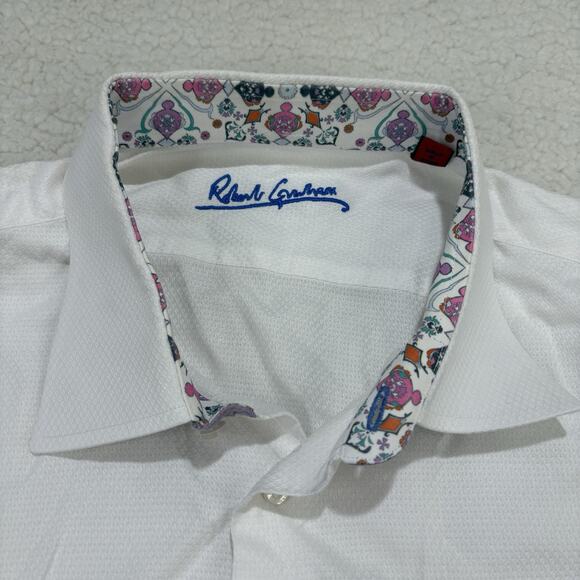 Robert Graham Mens XXL White Colored Flip Cuff Button Up Long Sleeve Dress Shirt - Picture 6 of 12